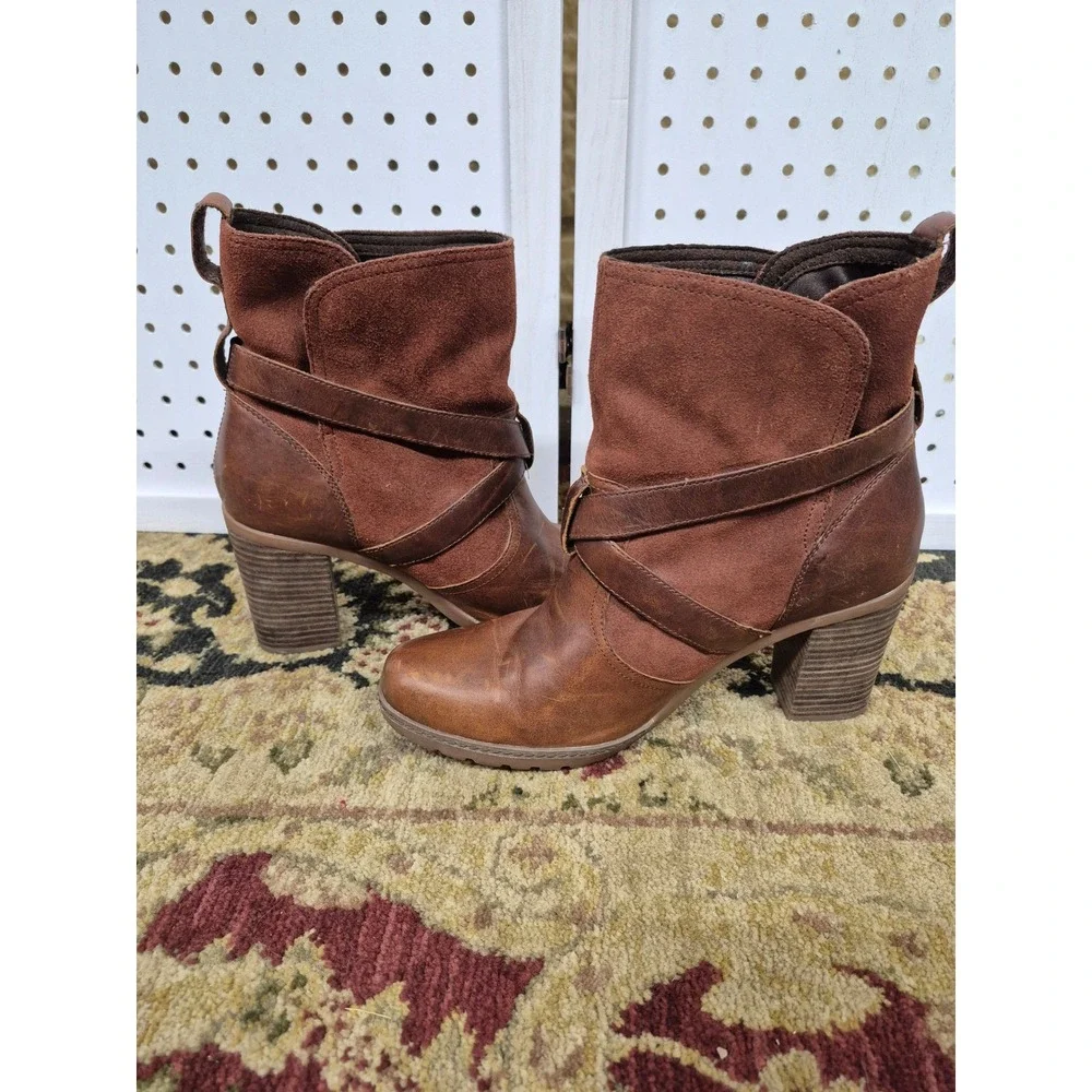 Timberland Dennett Brown Leather Suede Ankle Boots Block Heel Size 11